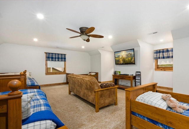 W5929 Driftwood Ln, New Lisbon, WI 53950 - living area with ceiling fan, light carpet, and recessed lighting