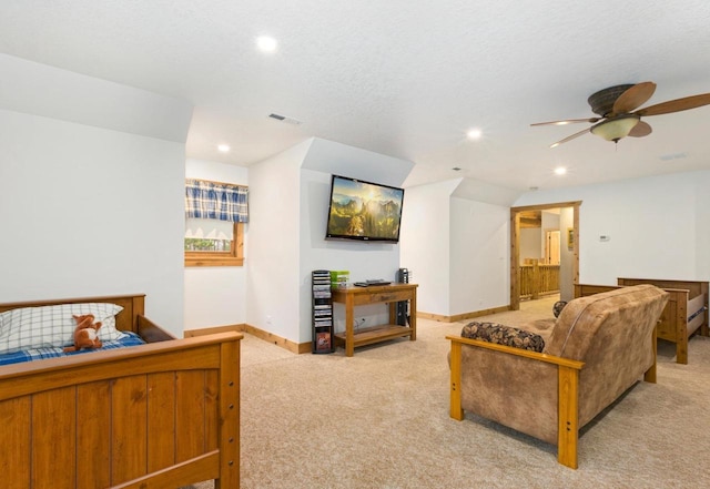 W5929 Driftwood Ln, New Lisbon, WI 53950 - living room featuring light colored carpet, recessed lighting, and ceiling fan