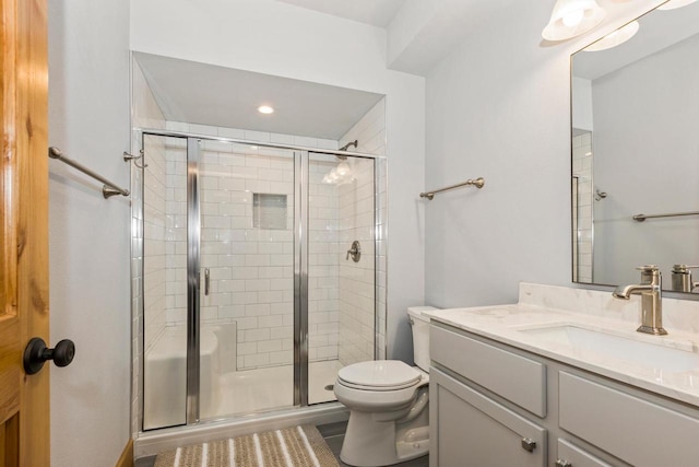 W5929 Driftwood Ln, New Lisbon, WI 53950 - bathroom with vanity, a shower stall, tile patterned floors, and recessed lighting