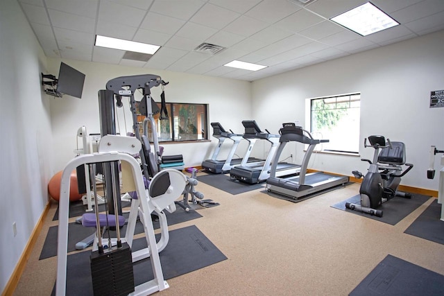W5929 Driftwood Ln, New Lisbon, WI 53950 - exercise room with a drop ceiling and carpet flooring