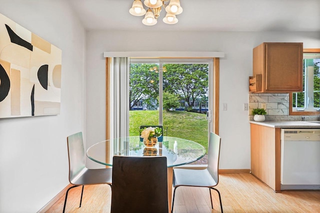 3631 Flagstone Cir, Middleton, WI 53562 - dining area with a chandelier, light wood-style floors, and baseboards