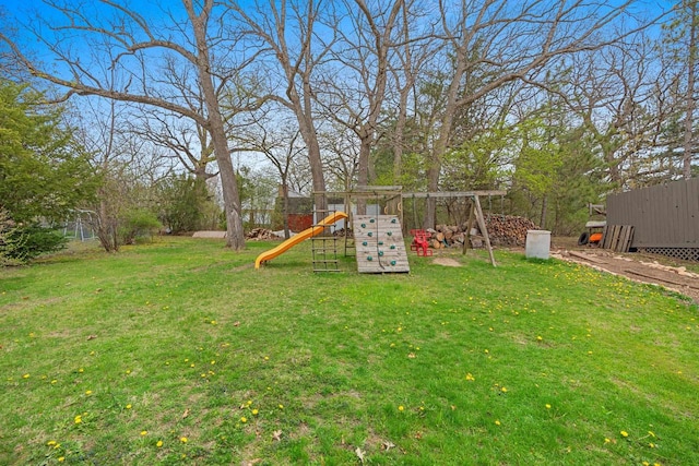 view of yard with a playground