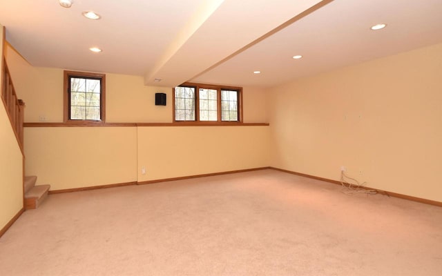 765 Safer Ct, Brookfield, WI 53045 - below grade area featuring light colored carpet, a wealth of natural light, and stairway