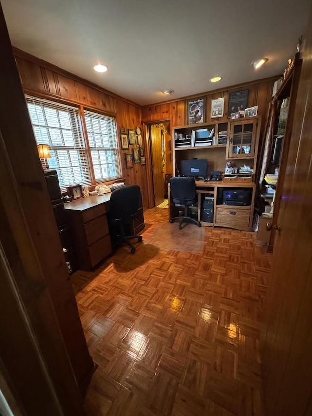 3216 Moorland Ave, Racine, WI 53405 - office area with wooden walls, recessed lighting, and built in study area