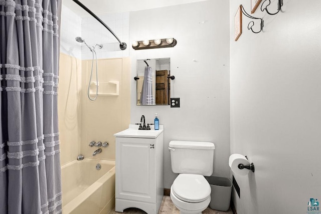 full bath with vanity, toilet, and shower / tub combo