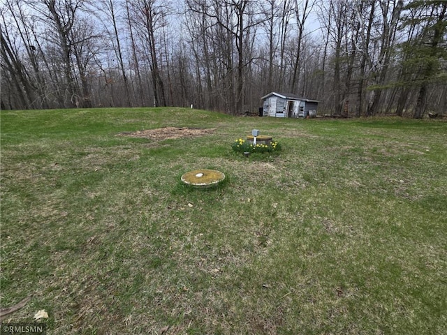 439 270th Ave, Cumberland, WI 54829 - view of yard with an outbuilding and a forest view
