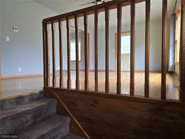 439 270th Ave, Cumberland, WI 54829 - stairs featuring baseboards and a ceiling fan