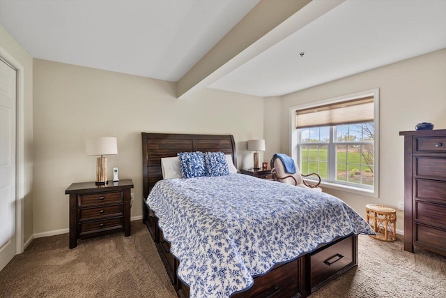 bedroom with baseboards and carpet