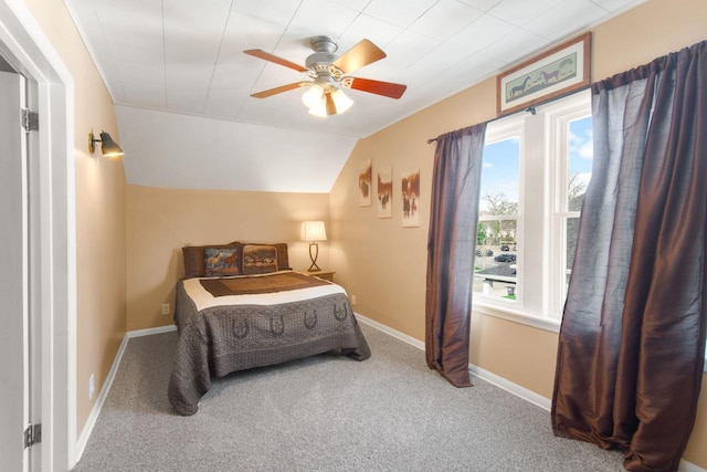 bedroom featuring baseboards, carpet flooring, and ceiling fan