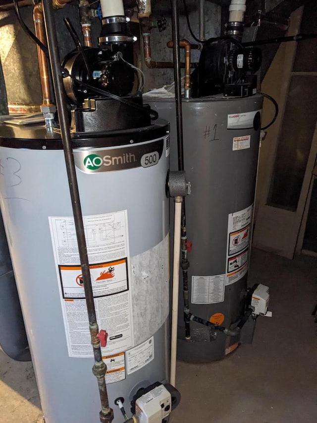 utility room featuring gas water heater