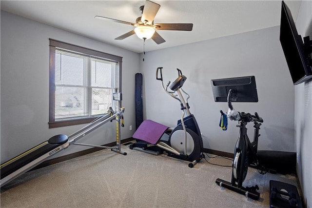 2931 Drier Rd, Eau Claire, WI 54701 - exercise area with baseboards, carpet, and ceiling fan