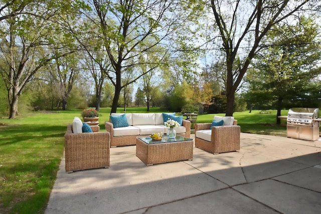 view of patio featuring area for grilling and an outdoor hangout area