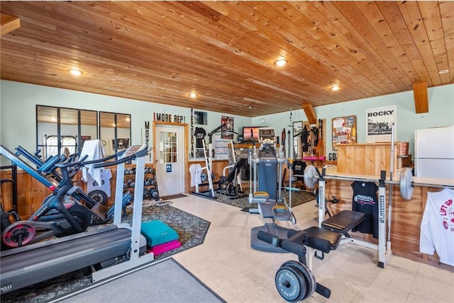510 State Rd Unit 35, Saint Croix Falls, WI 54024 - exercise room with wood ceiling and tile patterned floors