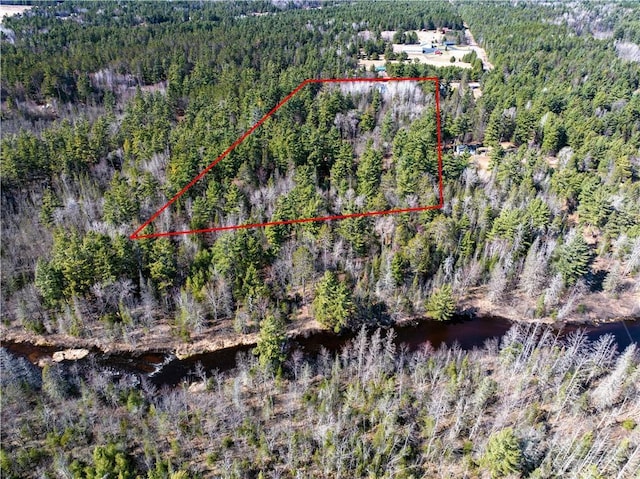 13195 Kavanaugh Rd, Cable, WI 54821 - drone / aerial view featuring a water view and a forest view