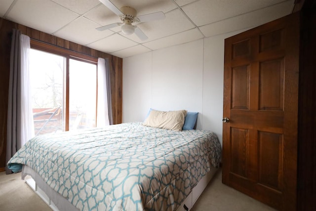 147 N James St, Kimberly, WI 54136 - bedroom featuring a ceiling fan, light carpet, and a paneled ceiling