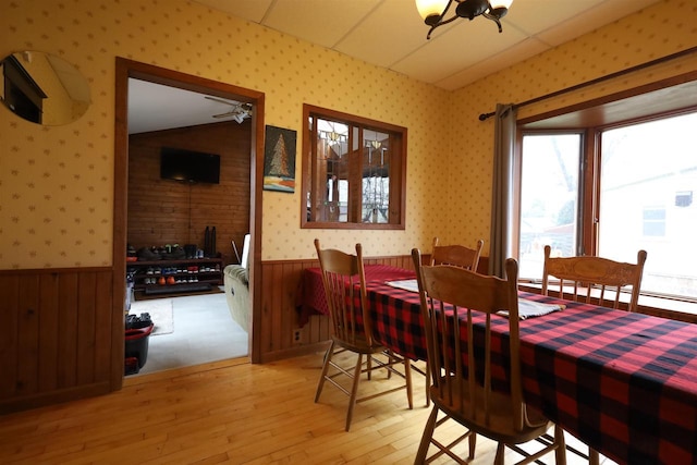 147 N James St, Kimberly, WI 54136 - dining space featuring a wainscoted wall, wood-type flooring, and wallpapered walls