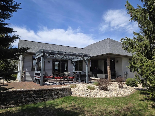 W6517 Greenwood Ct, Greenville, WI 54952 - back of property featuring a pergola, roof with shingles, and a patio