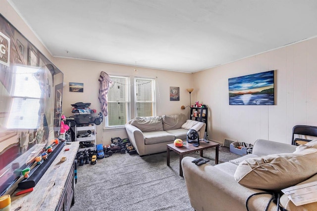 carpeted living room with visible vents