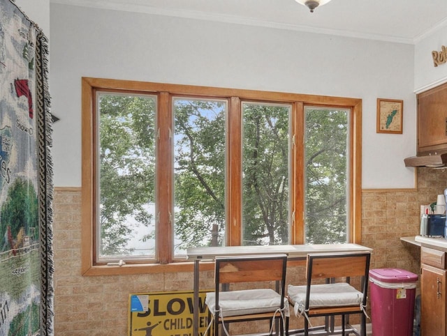 416 Waldeck Dr, Twin Lakes, WI 53181 - interior space featuring tile walls, plenty of natural light, and ornamental molding