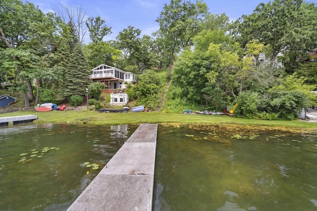 416 Waldeck Dr, Twin Lakes, WI 53181 - dock area with a lawn and a water view