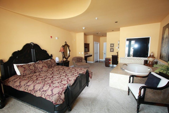 bedroom with light carpet
