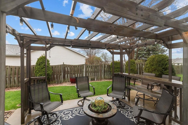 view of patio with a fenced backyard and a pergola