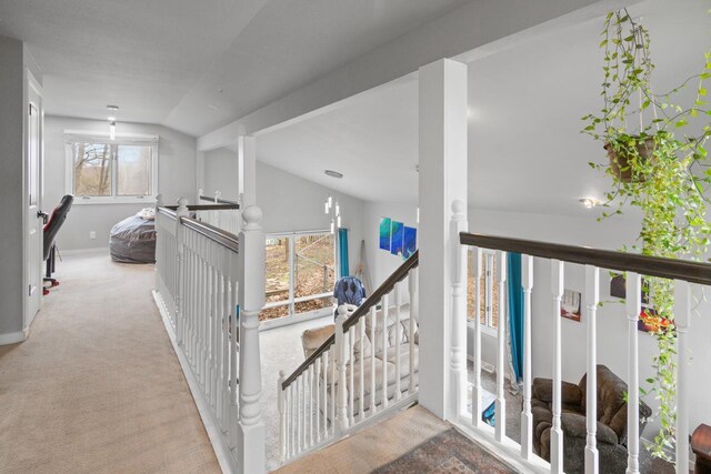 1755 Carmen Ave, Sheboygan, WI 53081 - hallway with carpet floors, baseboards, and vaulted ceiling
