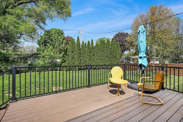 632 N Harrison St, Stoughton, WI 53589 - wooden deck featuring a lawn