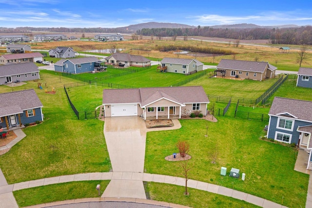 bird's eye view featuring a mountain view and a residential view
