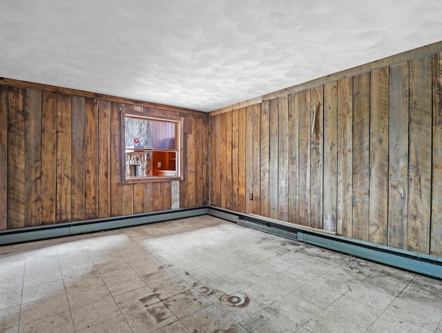 empty room featuring wood walls