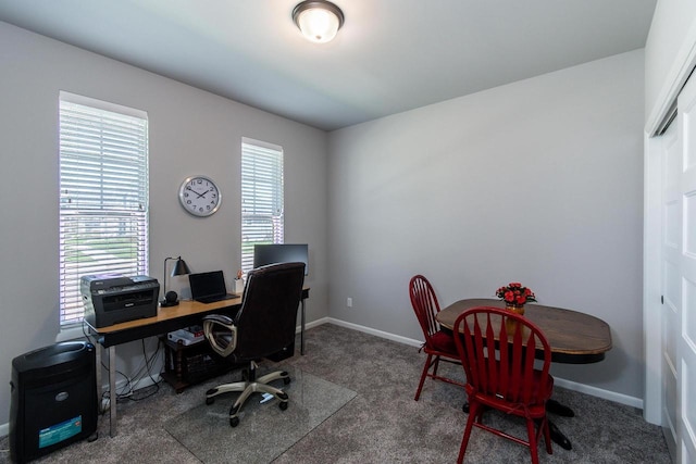 office space with baseboards and carpet floors