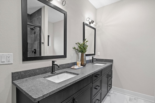 N59W27328 Autumn Ct, Lisbon, WI 53089 - bathroom with double vanity, baseboards, a sink, and marble finish floor