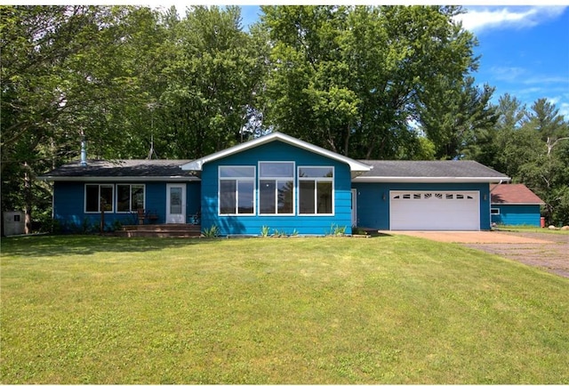 1897 Breezy Bay Rd, Balsam Lake, WI 54810 - ranch-style home with dirt driveway, an attached garage, and a front yard