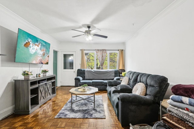 3025 W Pierce St, Milwaukee, WI 53215 - living area featuring crown molding, baseboards, and ceiling fan