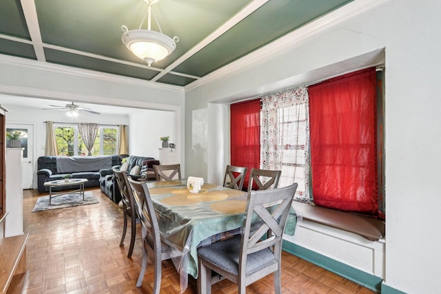 3025 W Pierce St, Milwaukee, WI 53215 - dining area with ceiling fan and coffered ceiling