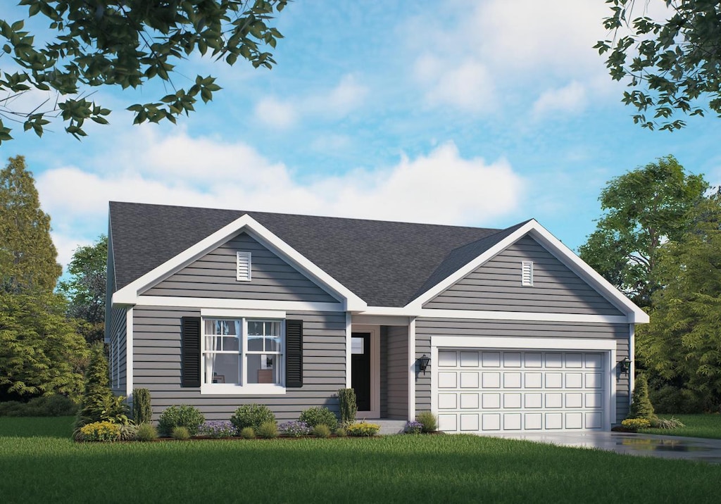 LT9 Evergreen Dr, Delavan, WI 53115 - single story home with a garage, a front yard, driveway, and roof with shingles