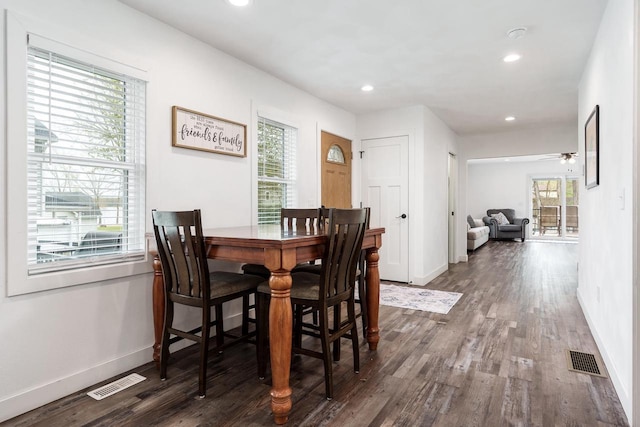 1729 E Rd 5, Milton, WI 53534 - dining area with baseboards, dark wood-style floors, and visible vents