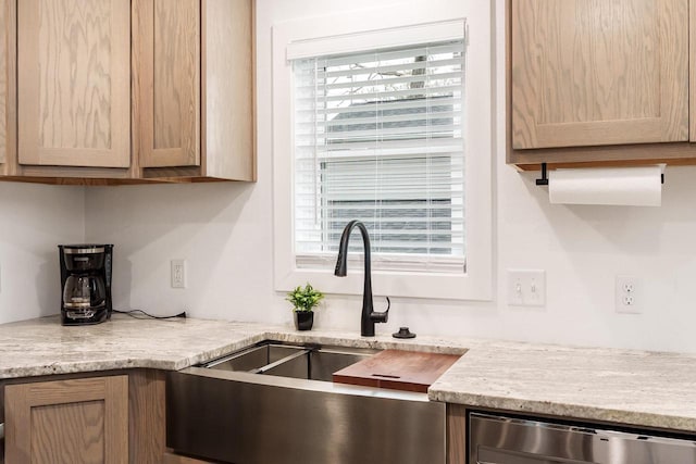 1729 E Rd 5, Milton, WI 53534 - kitchen with light brown cabinetry, a sink, and dishwasher