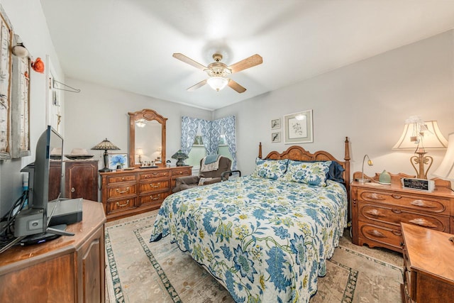 556 Gold St, Green Lake, WI 54941 - bedroom with inlaid floor details and a ceiling fan