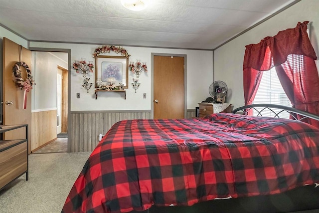 976 Blackhawk Ct, Hancock, WI 54943 - carpeted bedroom with wooden walls and a wainscoted wall