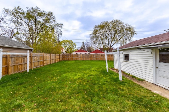 view of yard with a fenced backyard