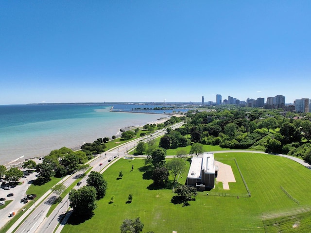 bird's eye view with a view of city and a water view