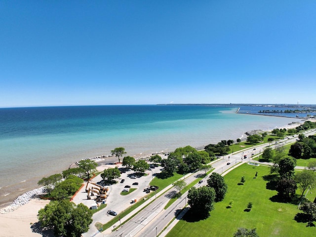 aerial view with a beach view and a water view