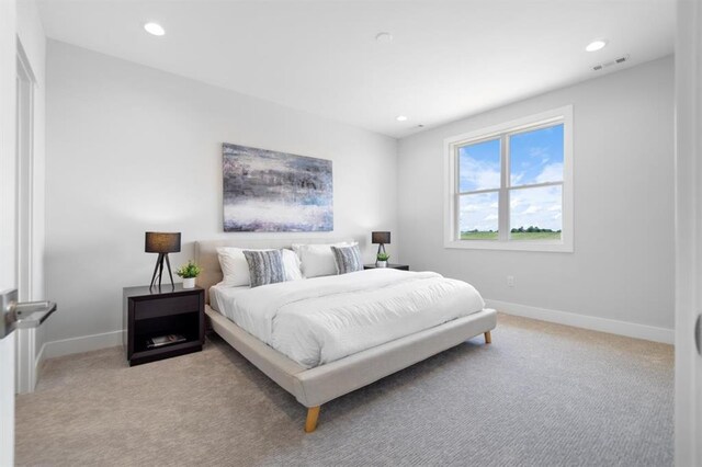 223 NW 3rd Ave, Monroe, WI 53566 - bedroom featuring baseboards, light carpet, recessed lighting, and visible vents