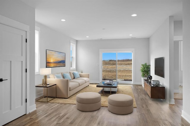 255 NW 3rd Ave, Monroe, WI 53566 - living room featuring baseboards, recessed lighting, and wood finished floors