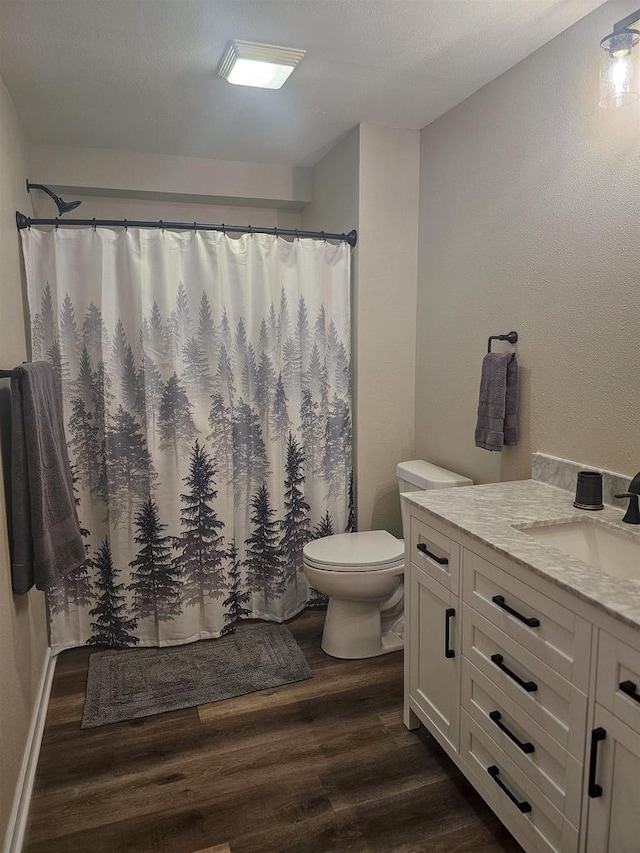 456 N Hyland St, Juneau, WI 53039 - full bathroom featuring wood finished floors, toilet, vanity, and a shower with shower curtain