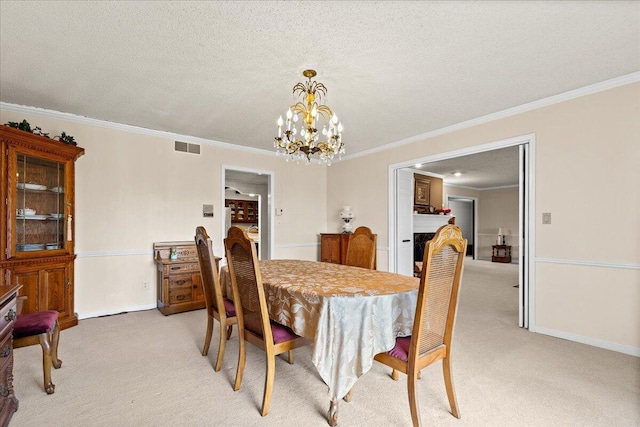 N84W16033 Menomonee Ave Unit 200, Menomonee Falls, WI 53051 - dining room with crown molding, light carpet, a chandelier, and a textured ceiling