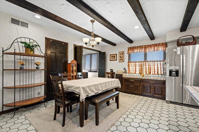 N84W16033 Menomonee Ave Unit 200, Menomonee Falls, WI 53051 - dining space with beam ceiling, a chandelier, and recessed lighting