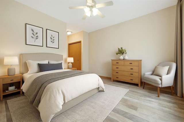 524 Tindalls Nest, Twin Lakes, WI 53181 - bedroom with a ceiling fan, baseboards, and light wood-style flooring