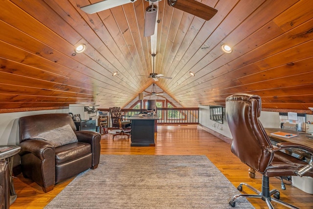3024 Nagawicka Ave, Delafield, WI 53018 - office space with a ceiling fan, hardwood / wood-style flooring, wooden ceiling, and vaulted ceiling